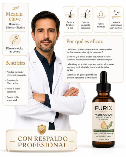 Furix Oil | Aceite Capilar Romero + Menta + Biotina