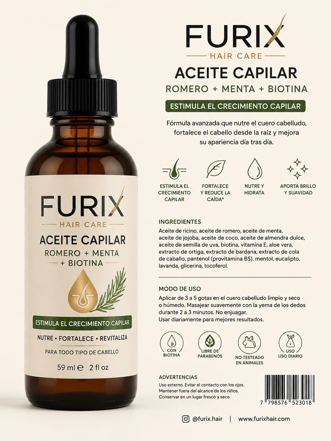 Furix Oil | Aceite Capilar Romero + Menta + Biotina